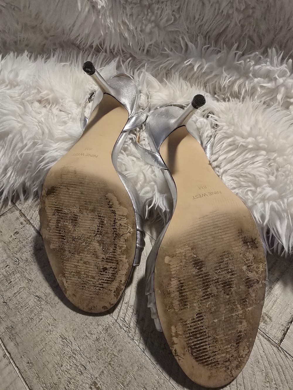 Nine West Silver Rhinestone Open-Toe Slingback Heels - Picture 4 of 4